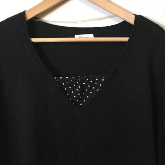Reitmans Black Rayon Cotton Sweater With Polka Dot Fabric Insert - Picture 5 of 15